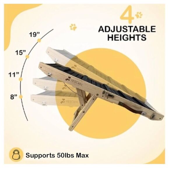 Folding Ramp Small Dogs Cats 19" Adjustable Heights Non-Slip Surface Wood NEW - Picture 3 of 4